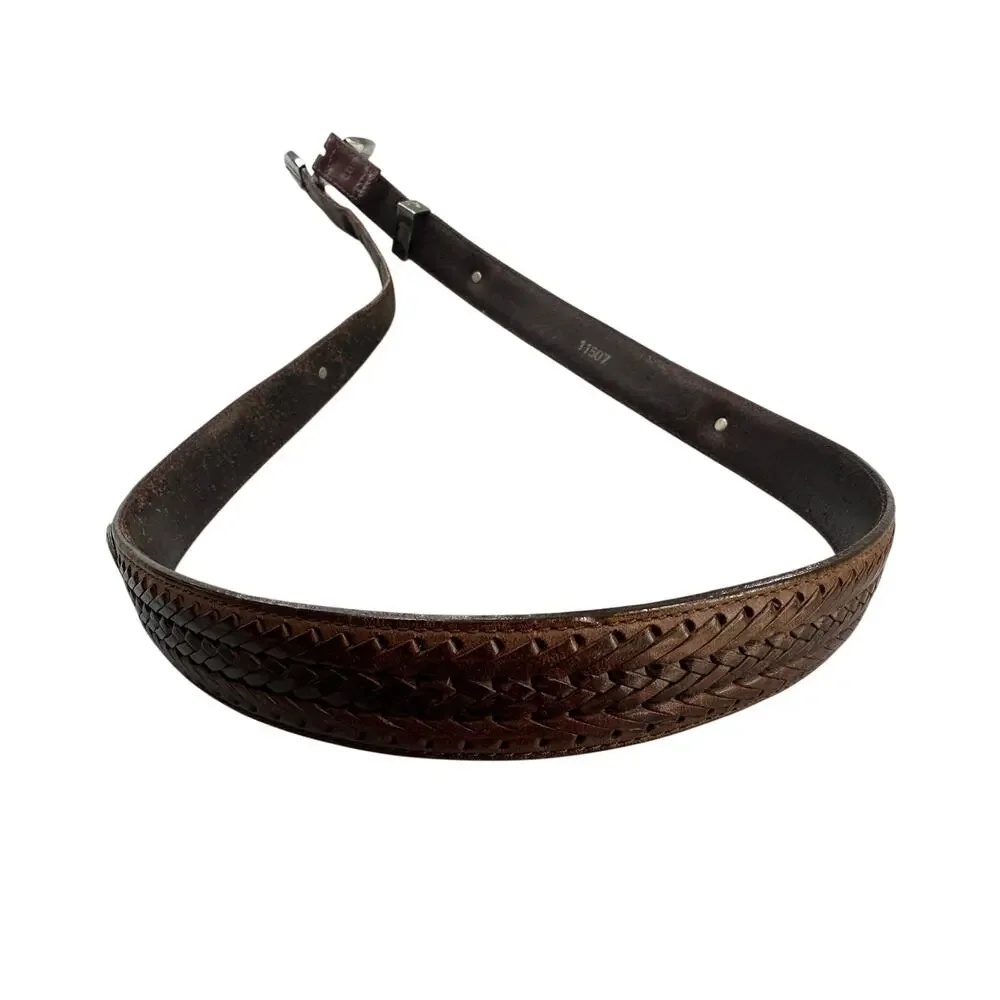 Golf Concho Woven Leather Belt Silver Buckle 40 Western Vintage